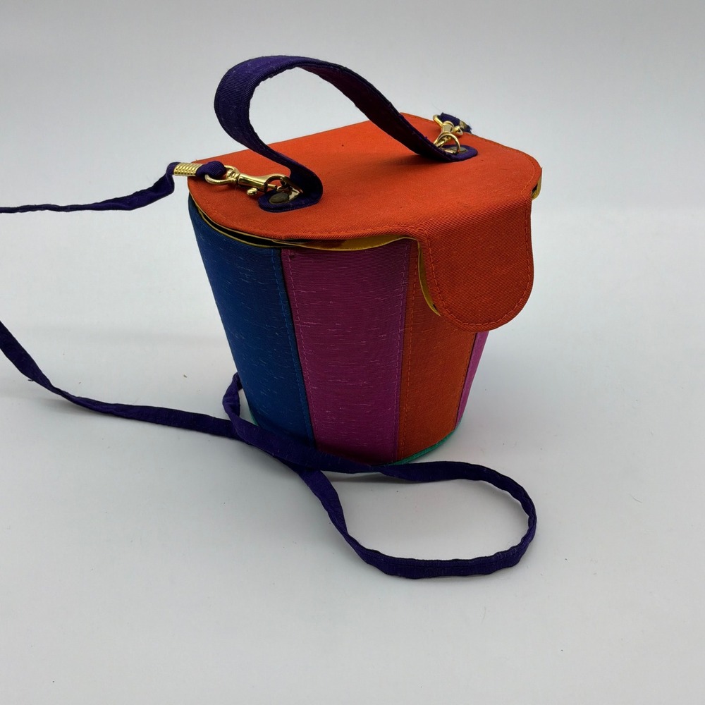 Rare Unique Vintage Rainbow Evening Retro Bucket Bag Box Purse 80s Fun w/ FLAWS